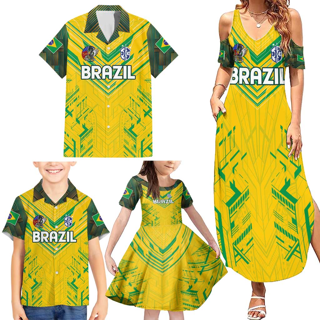 Brazil Football 2024 Family Matching Summer Maxi Dress and Hawaiian Shirt Selecao Bright Yellow - Wonder Print Shop