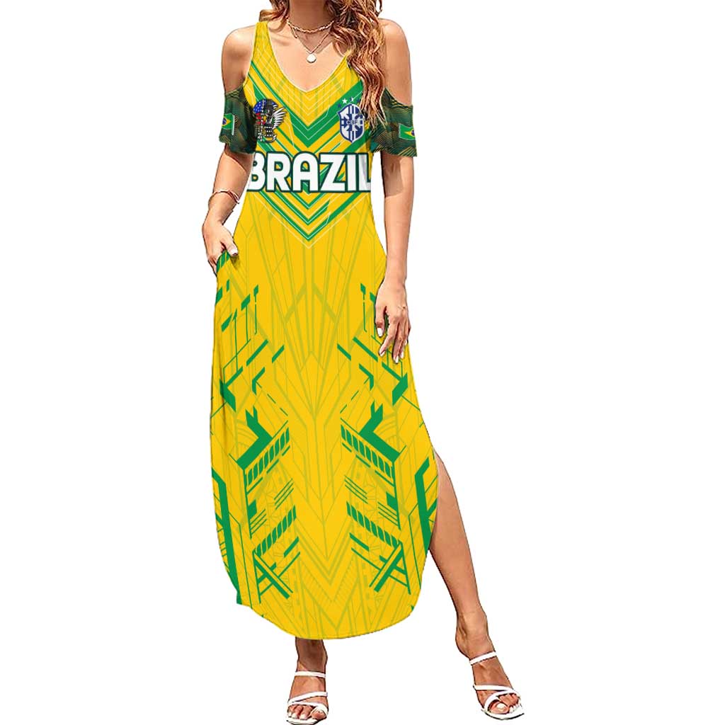 Brazil Football 2024 Family Matching Summer Maxi Dress and Hawaiian Shirt Selecao Bright Yellow - Wonder Print Shop
