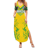 Brazil Football 2024 Family Matching Summer Maxi Dress and Hawaiian Shirt Selecao Bright Yellow - Wonder Print Shop