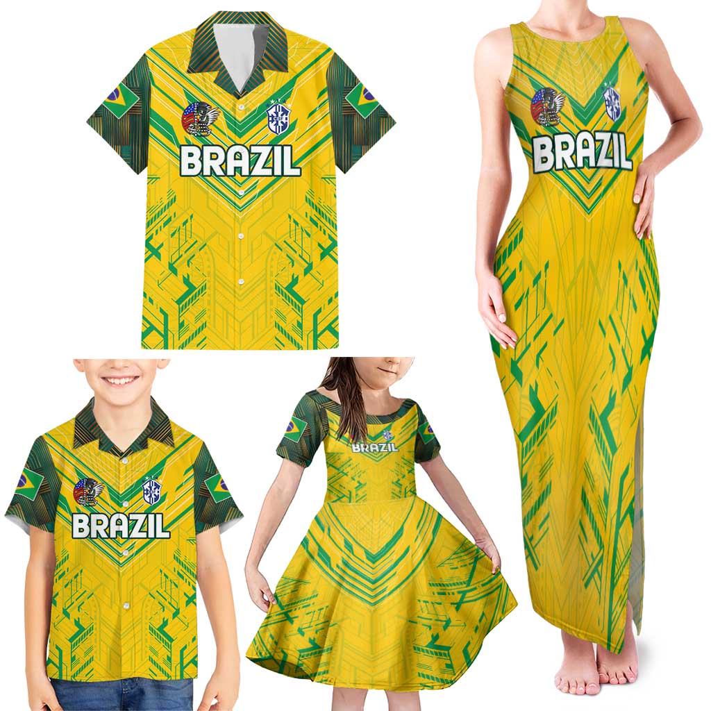 Brazil Football 2024 Family Matching Tank Maxi Dress and Hawaiian Shirt Selecao Bright Yellow - Wonder Print Shop