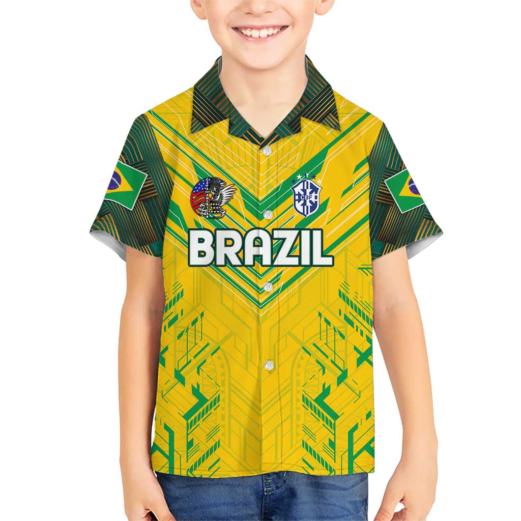 Brazil Football 2024 Kid Hawaiian Shirt Selecao Bright Yellow - Wonder Print Shop
