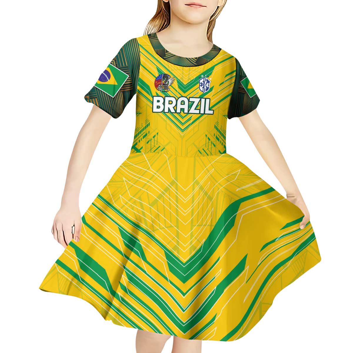 Brazil Football 2024 Kid Short Sleeve Dress Selecao Bright Yellow - Wonder Print Shop