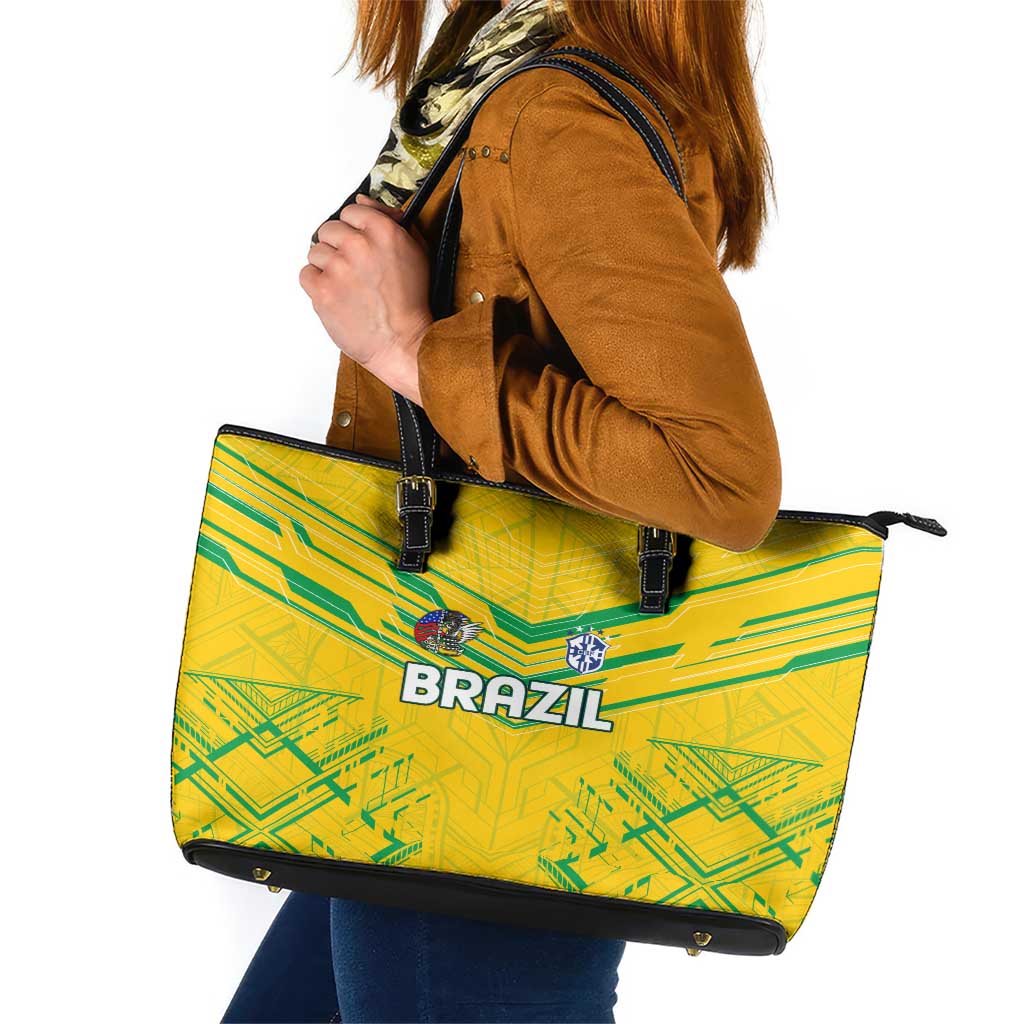 Brazil Football 2024 Leather Tote Bag Selecao Bright Yellow - Wonder Print Shop