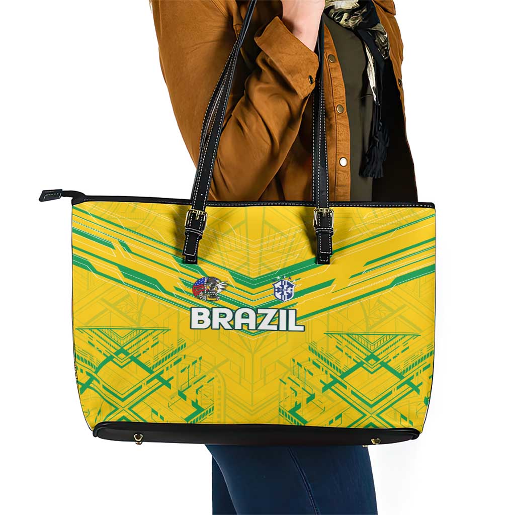 Brazil Football 2024 Leather Tote Bag Selecao Bright Yellow - Wonder Print Shop