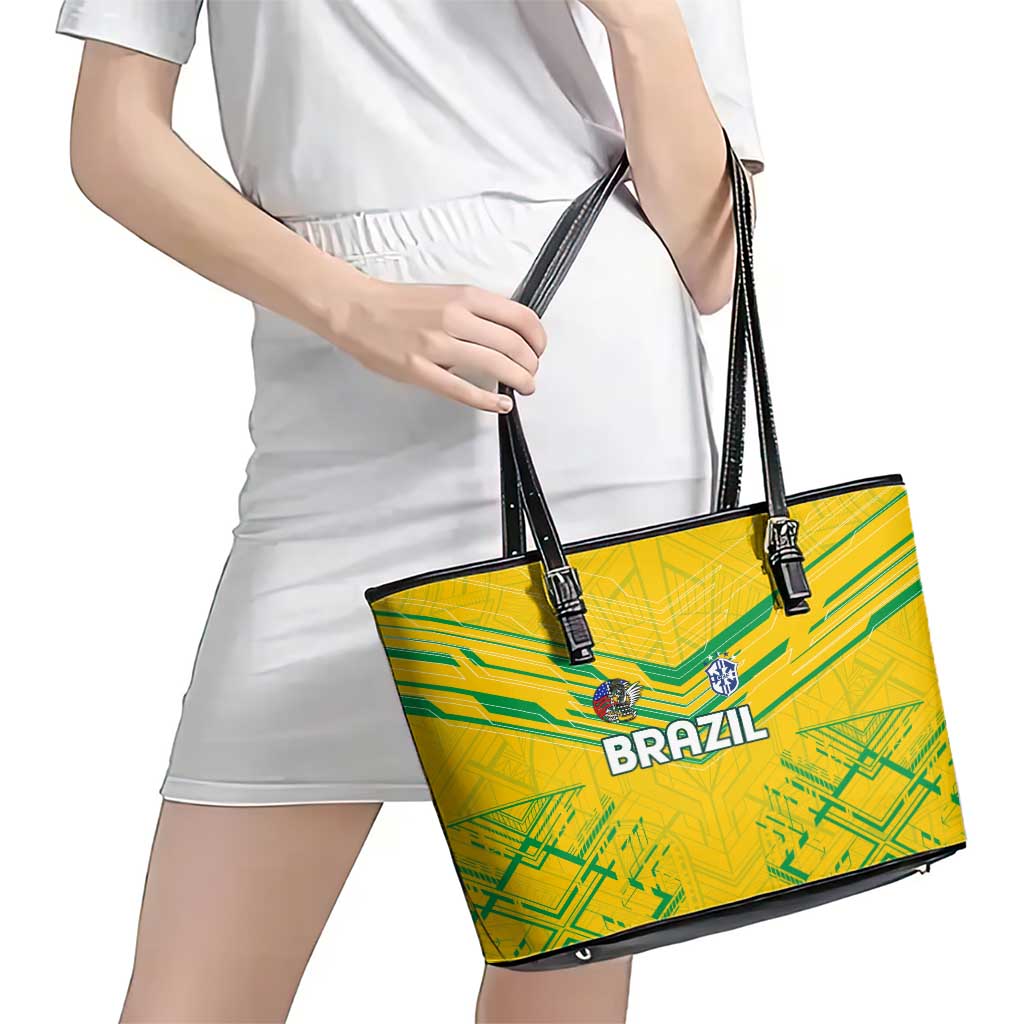 Brazil Football 2024 Leather Tote Bag Selecao Bright Yellow - Wonder Print Shop