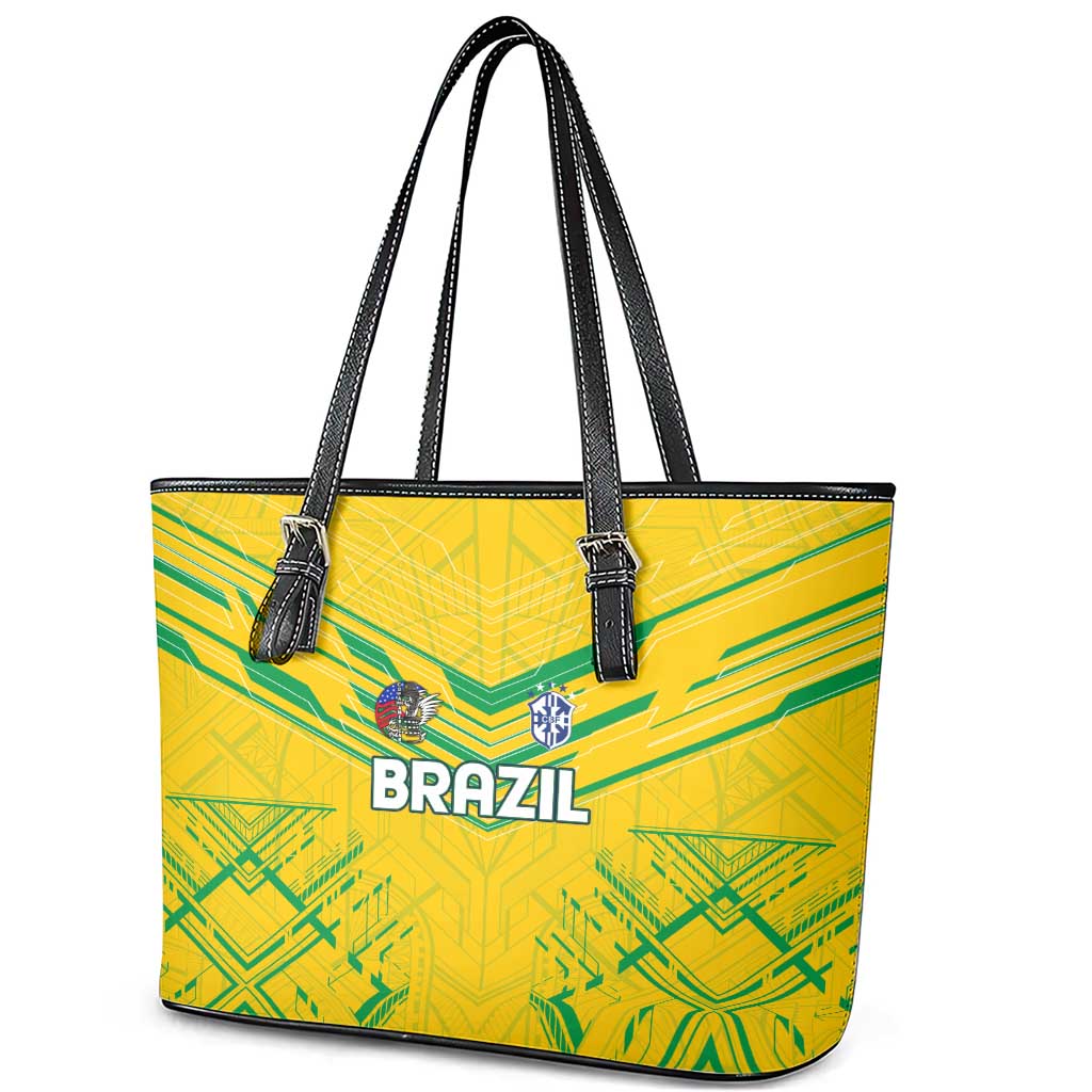 Brazil Football 2024 Leather Tote Bag Selecao Bright Yellow - Wonder Print Shop