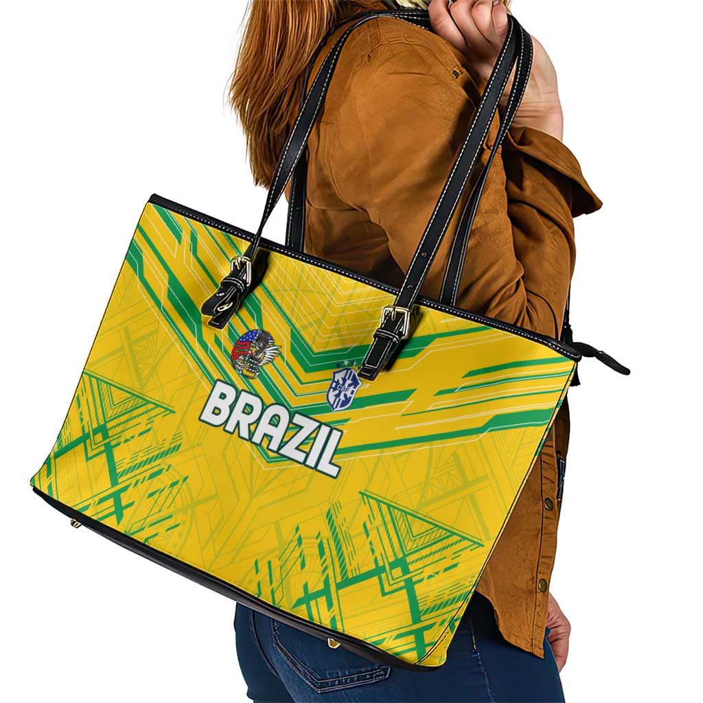 Brazil Football 2024 Leather Tote Bag Selecao Bright Yellow - Wonder Print Shop
