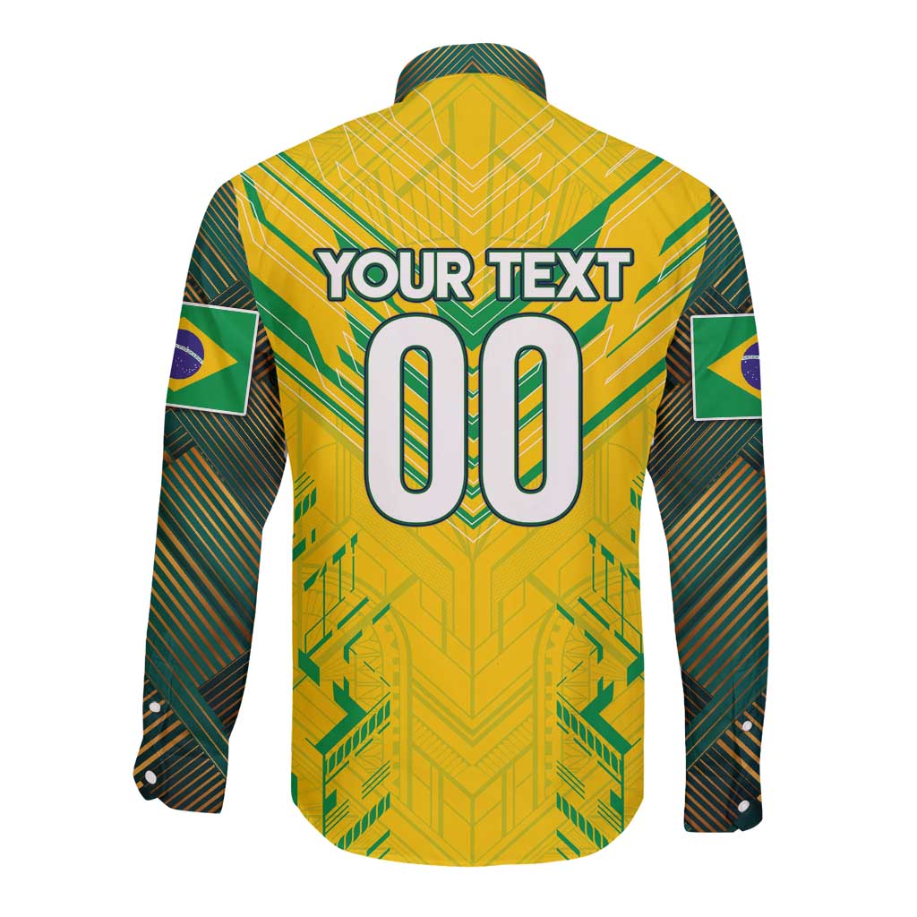Brazil Football 2024 Long Sleeve Button Shirt Selecao Bright Yellow - Wonder Print Shop