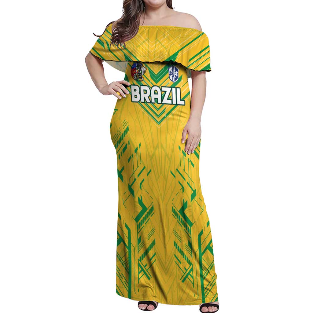 Brazil Football 2024 Off Shoulder Maxi Dress Selecao Bright Yellow - Wonder Print Shop