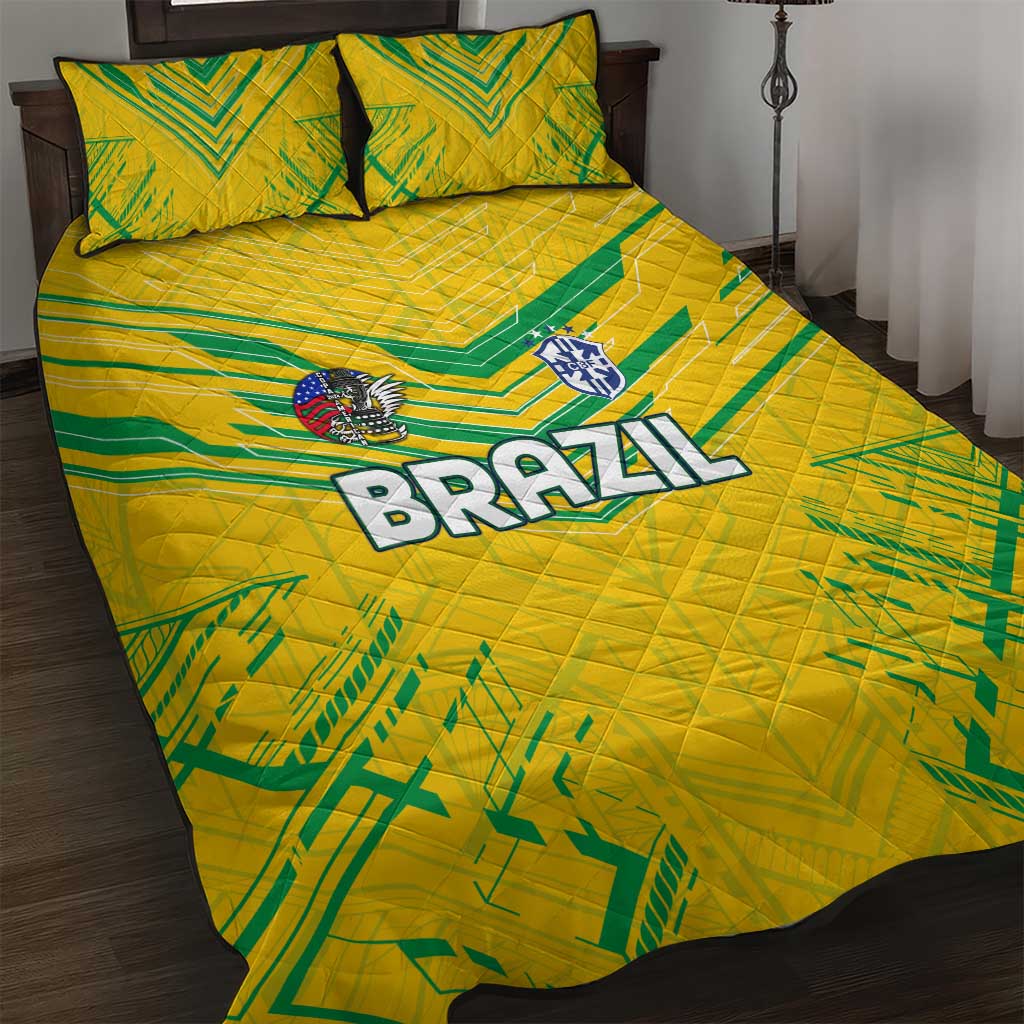 Brazil Football 2024 Quilt Bed Set Selecao Bright Yellow - Wonder Print Shop