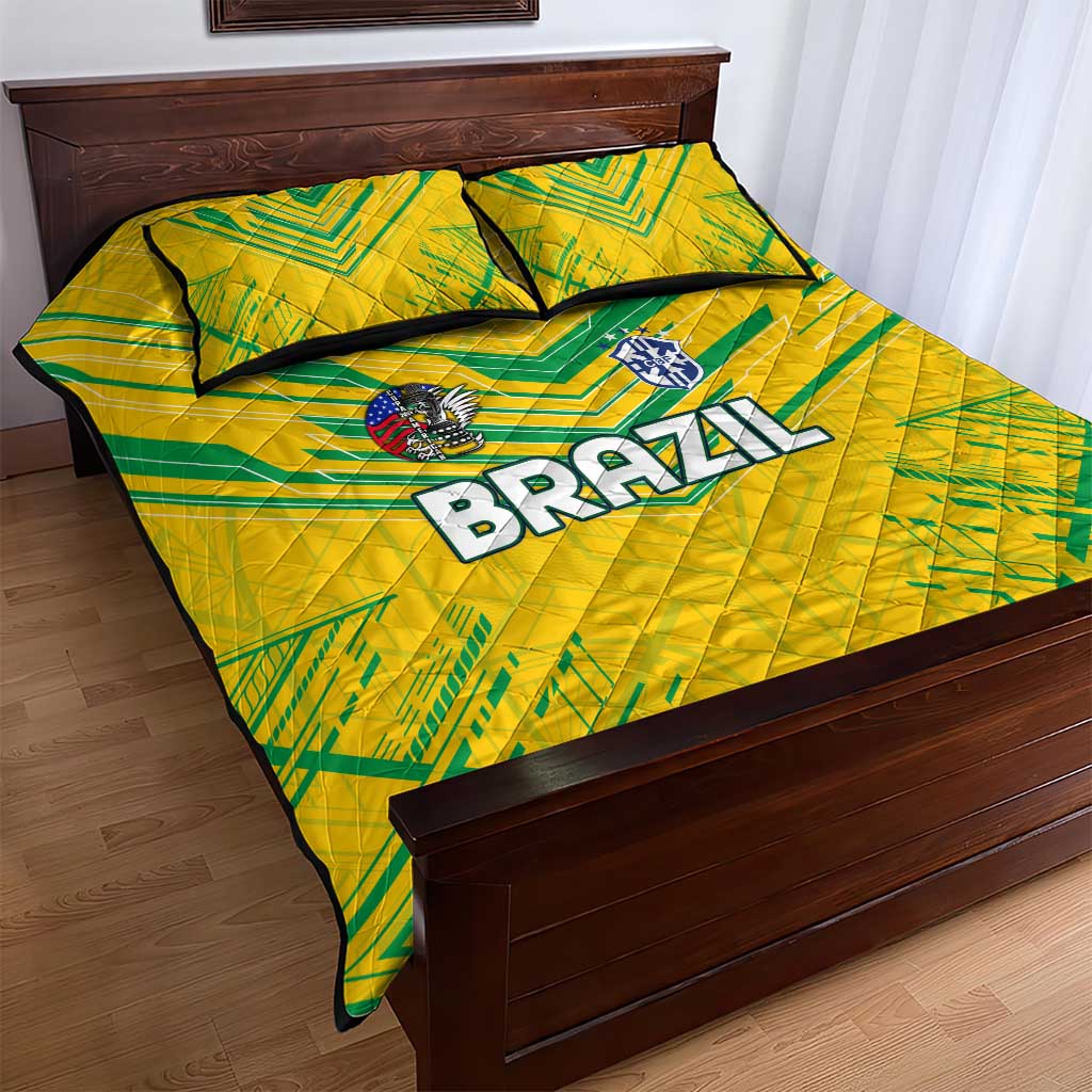 Brazil Football 2024 Quilt Bed Set Selecao Bright Yellow - Wonder Print Shop