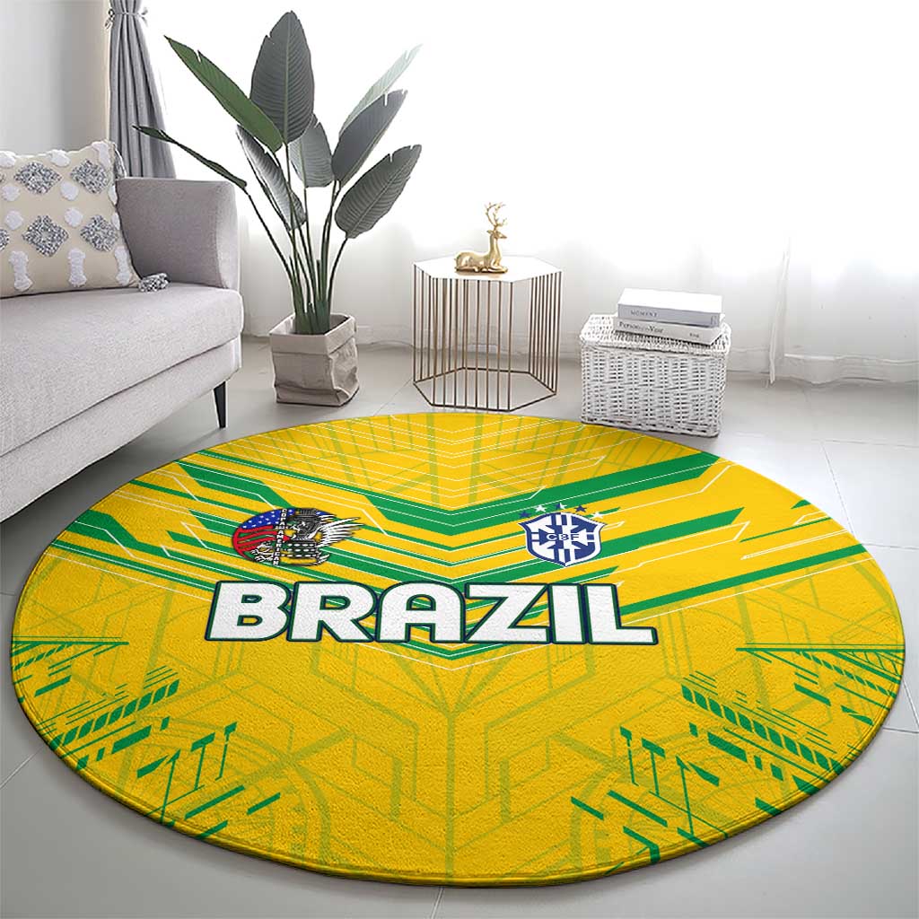 Brazil Football 2024 Round Carpet Selecao Bright Yellow