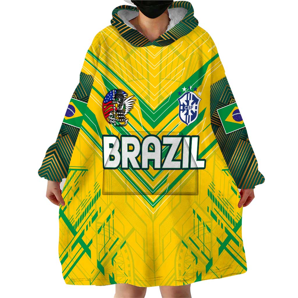Brazil Football 2024 Wearable Blanket Hoodie Selecao Bright Yellow - Wonder Print Shop