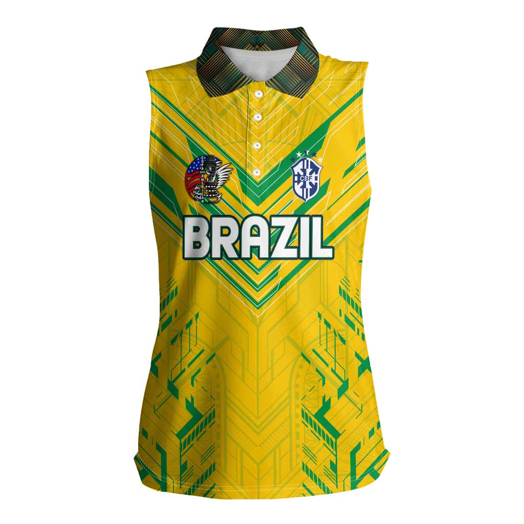 Brazil Football 2024 Women Sleeveless Polo Shirt Selecao Bright Yellow - Wonder Print Shop