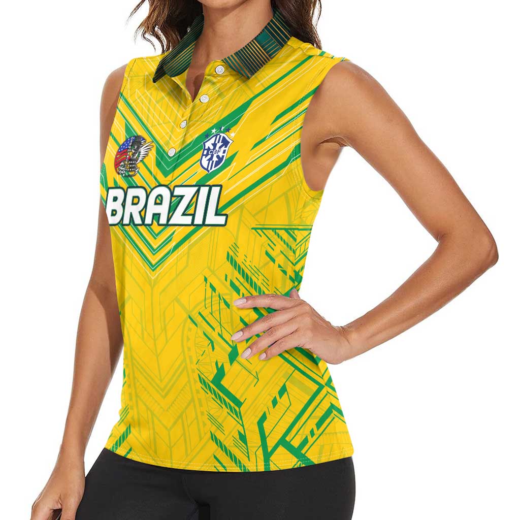 Brazil Football 2024 Women Sleeveless Polo Shirt Selecao Bright Yellow - Wonder Print Shop