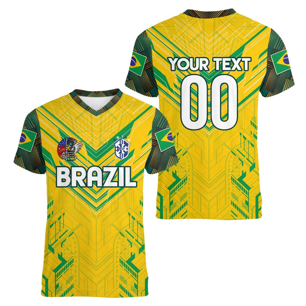 Brazil Football 2024 Women V-Neck T-Shirt Selecao Bright Yellow - Wonder Print Shop