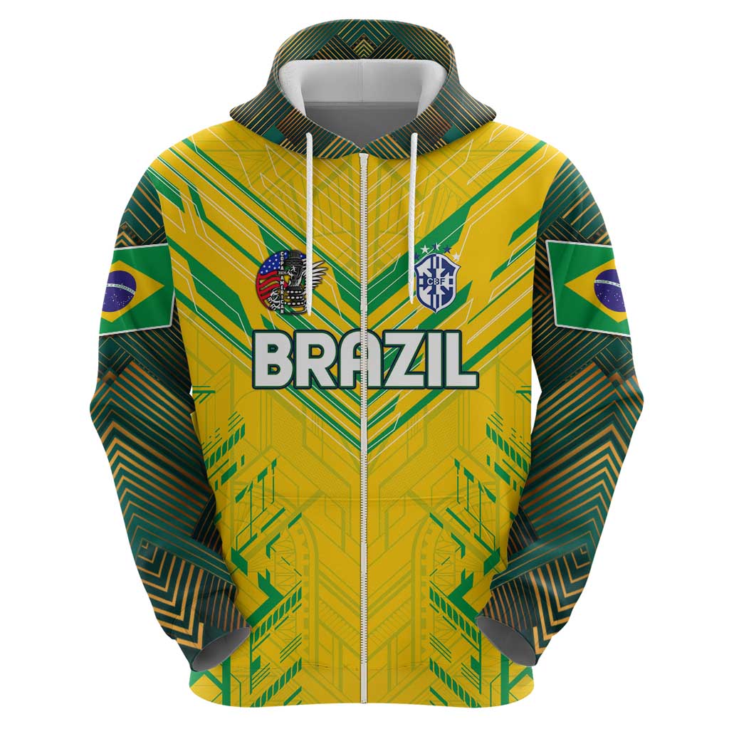 Brazil Football 2024 Zip Hoodie Selecao Bright Yellow - Wonder Print Shop