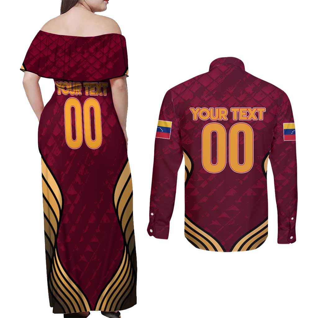 Custom Venezuela Football 2024 Couples Matching Off Shoulder Maxi Dress and Long Sleeve Button Shirt The Red Wine - Wonder Print Shop