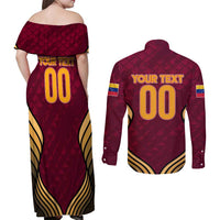 Custom Venezuela Football 2024 Couples Matching Off Shoulder Maxi Dress and Long Sleeve Button Shirt The Red Wine - Wonder Print Shop