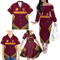 Custom Venezuela Football 2024 Family Matching Off The Shoulder Long Sleeve Dress and Hawaiian Shirt The Red Wine - Wonder Print Shop