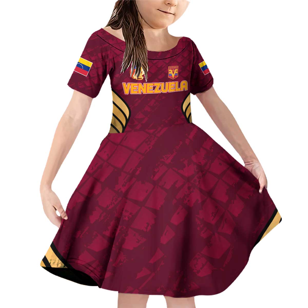 Custom Venezuela Football 2024 Family Matching Off Shoulder Short Dress and Hawaiian Shirt The Red Wine - Wonder Print Shop