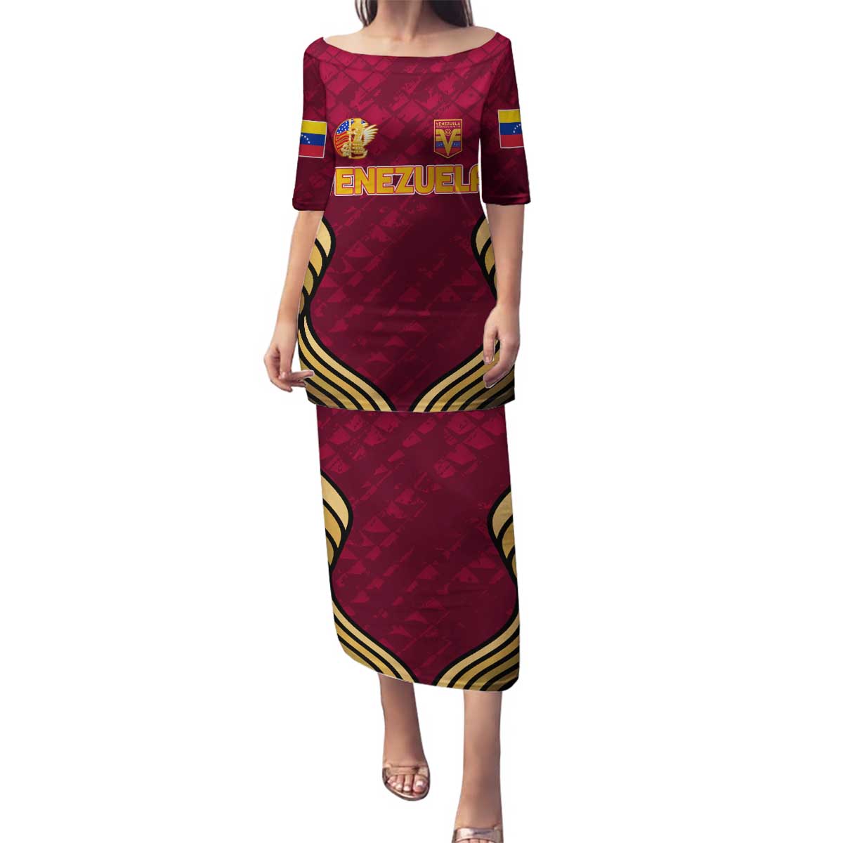 Custom Venezuela Football 2024 Family Matching Puletasi and Hawaiian Shirt The Red Wine - Wonder Print Shop