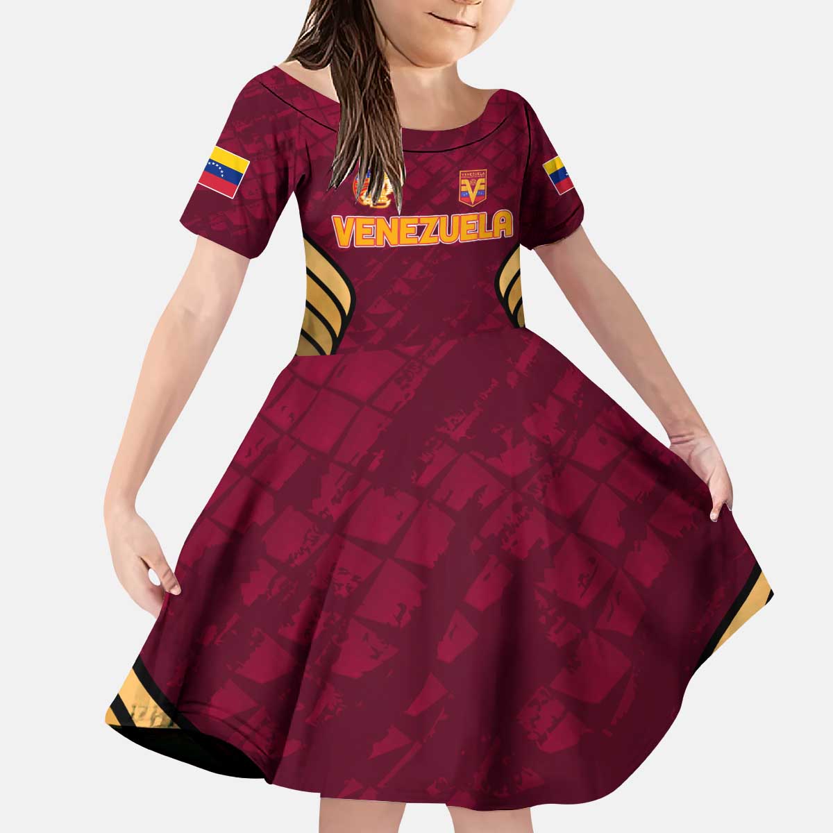 Custom Venezuela Football 2024 Kid Short Sleeve Dress The Red Wine - Wonder Print Shop