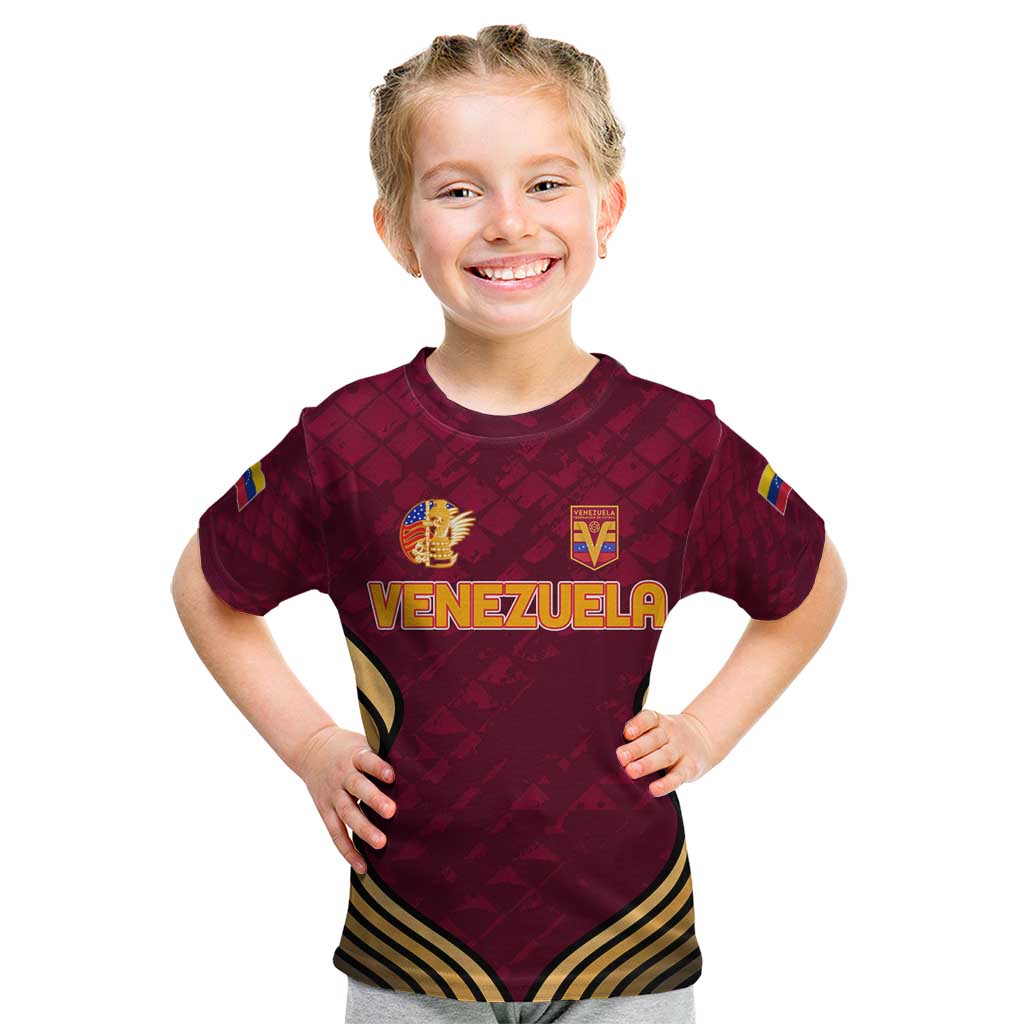 Custom Venezuela Football 2024 Kid T Shirt The Red Wine - Wonder Print Shop