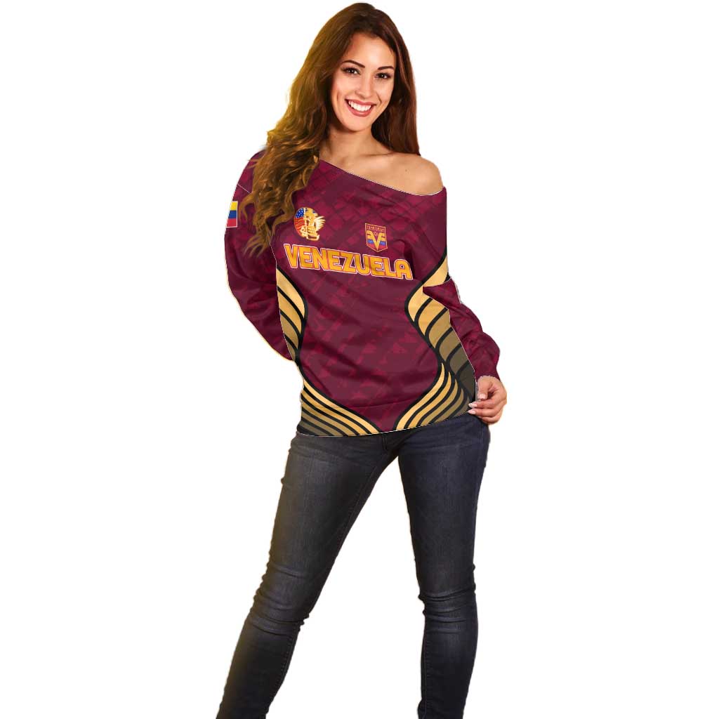 Custom Venezuela Football 2024 Off Shoulder Sweater The Red Wine - Wonder Print Shop