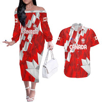 Canada Soccer 2024 Couples Matching Off The Shoulder Long Sleeve Dress and Hawaiian Shirt Canucks The Reds - Wonder Print Shop