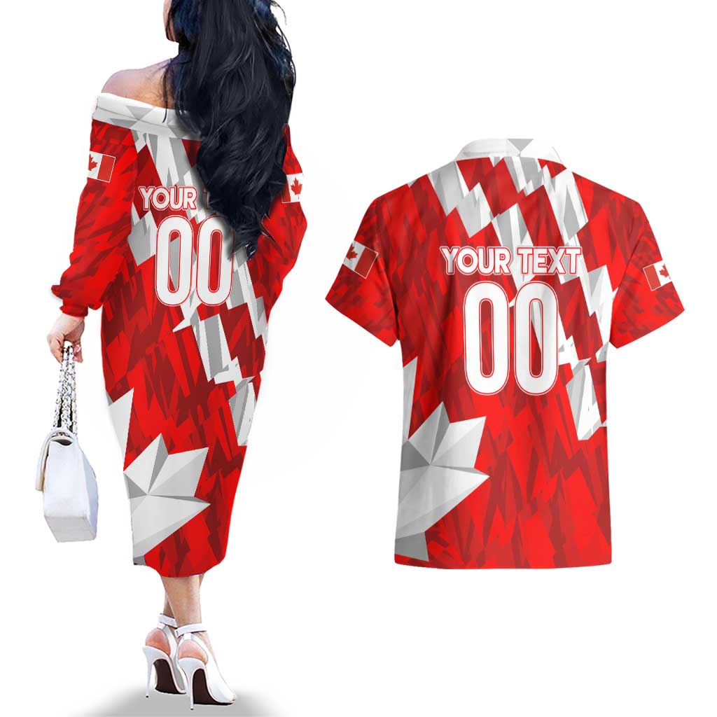 Canada Soccer 2024 Couples Matching Off The Shoulder Long Sleeve Dress and Hawaiian Shirt Canucks The Reds - Wonder Print Shop