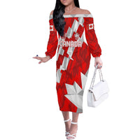 Canada Soccer 2024 Off The Shoulder Long Sleeve Dress Canucks The Reds - Wonder Print Shop