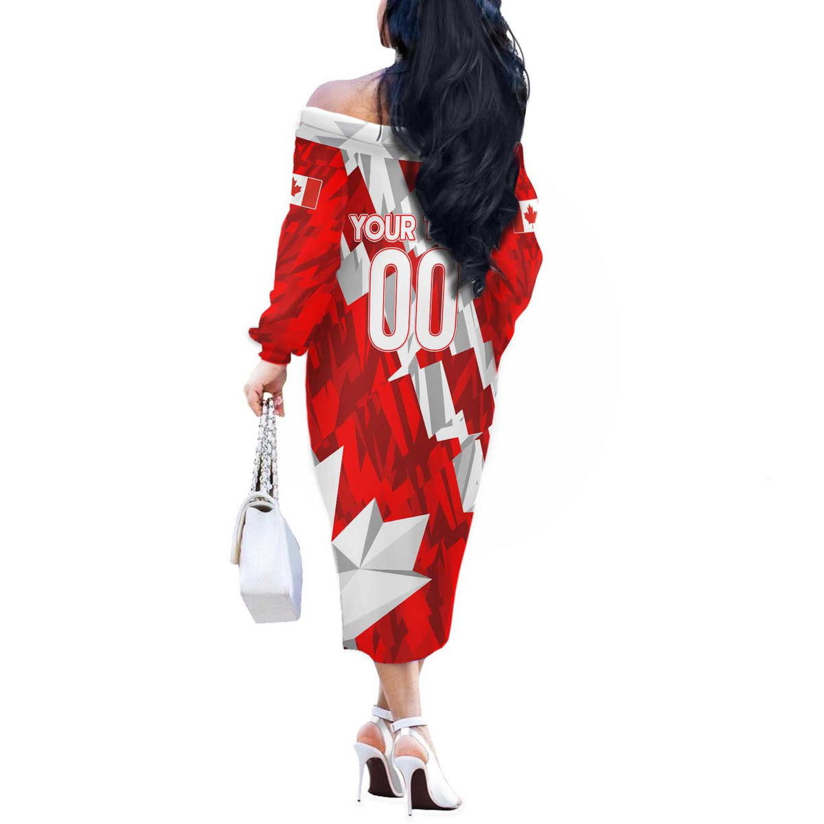 Canada Soccer 2024 Off The Shoulder Long Sleeve Dress Canucks The Reds - Wonder Print Shop