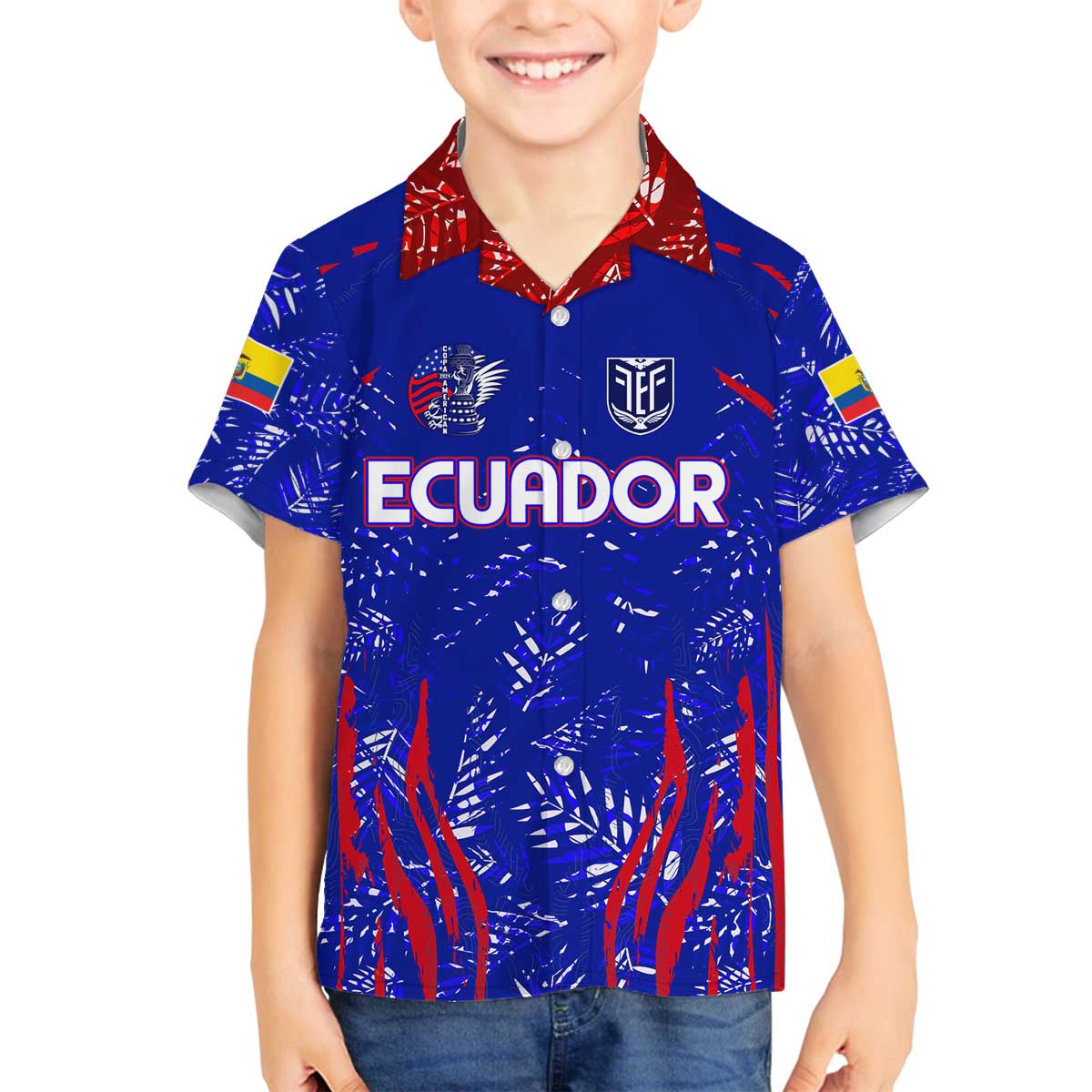 Ecuador Football 2024 Family Matching Off The Shoulder Long Sleeve Dress and Hawaiian Shirt La Tricolor - Wonder Print Shop