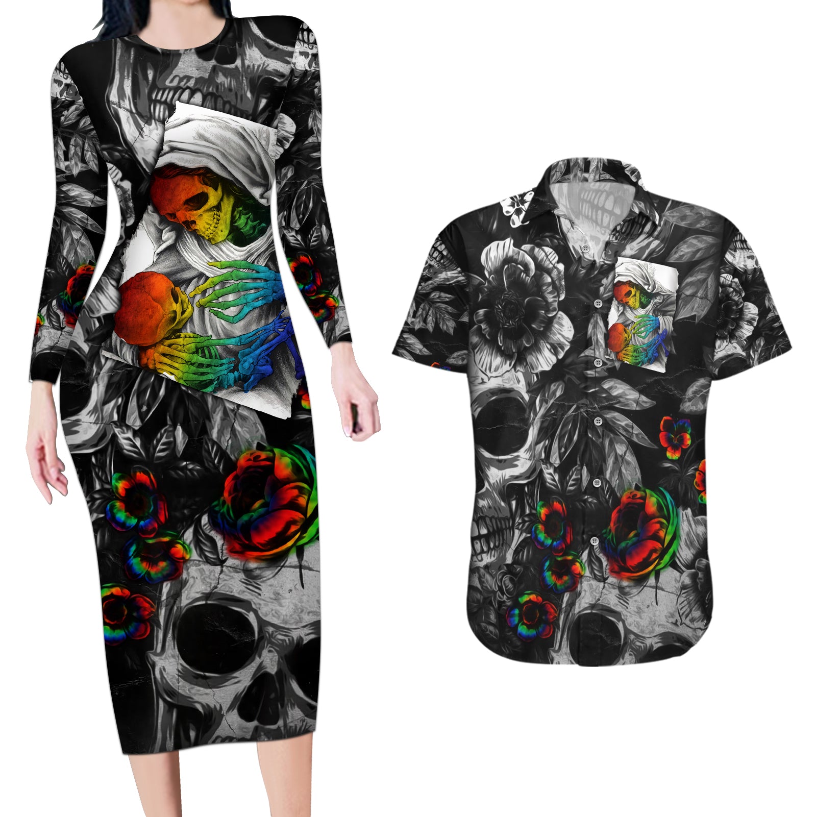 LGBT Couples Matching Long Sleeve Bodycon Dress and Hawaiian Shirt Lgbt We Are Born Of Love Love Is Our Mother - Wonder Print Shop