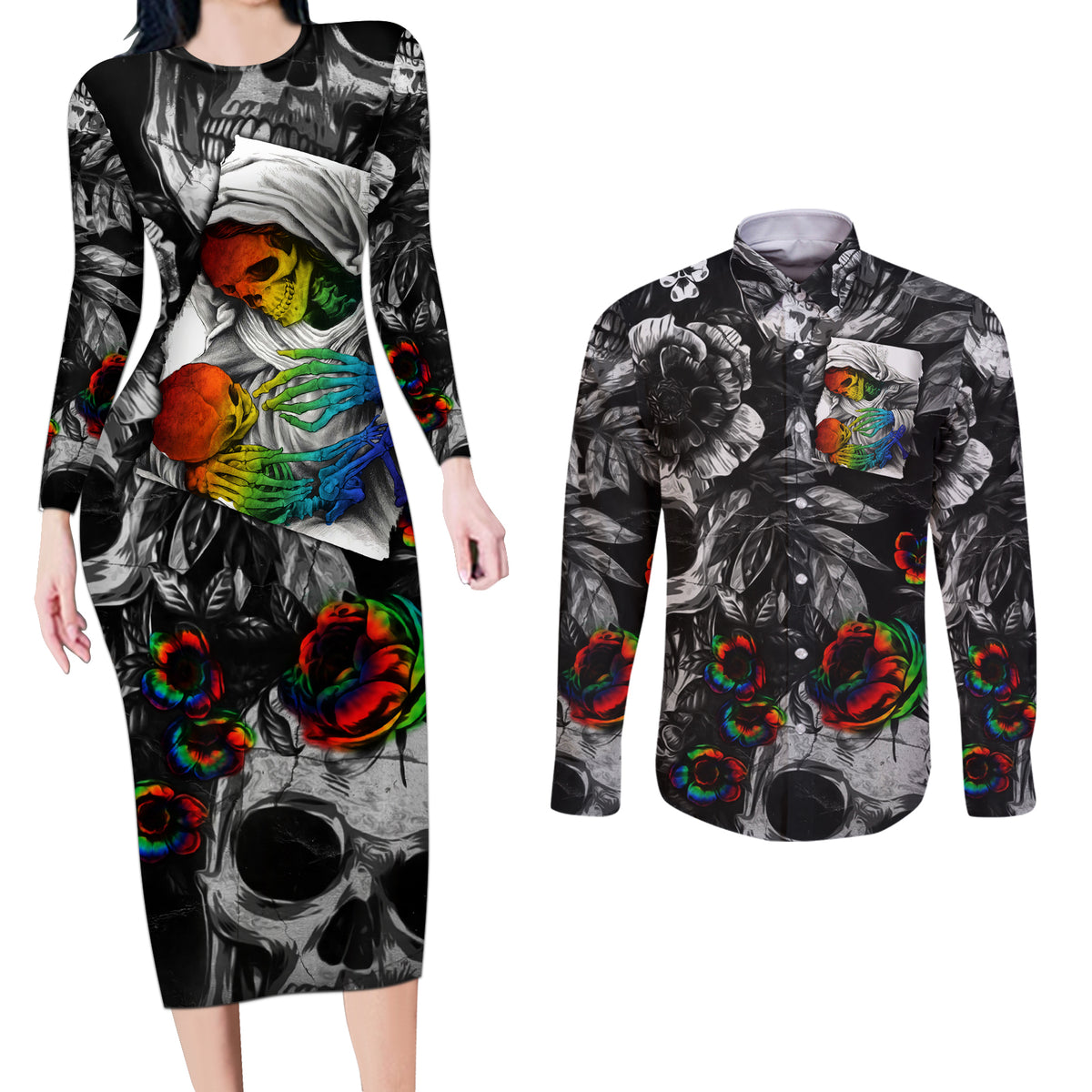 LGBT Couples Matching Long Sleeve Bodycon Dress and Long Sleeve Button Shirts Lgbt We Are Born Of Love Love Is Our Mother - Wonder Print Shop