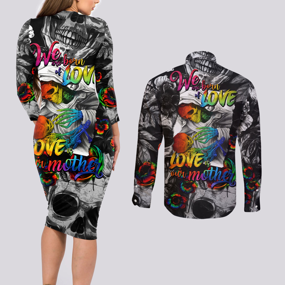 LGBT Couples Matching Long Sleeve Bodycon Dress and Long Sleeve Button Shirts Lgbt We Are Born Of Love Love Is Our Mother - Wonder Print Shop