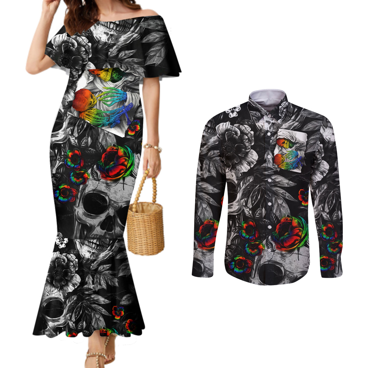 lgbt-couples-matching-mermaid-dress-and-long-sleeve-button-shirts-lgbt-we-are-born-of-love-love-is-our-mother