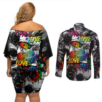 LGBT Couples Matching Off Shoulder Short Dress and Long Sleeve Button Shirts Lgbt We Are Born Of Love Love Is Our Mother - Wonder Print Shop