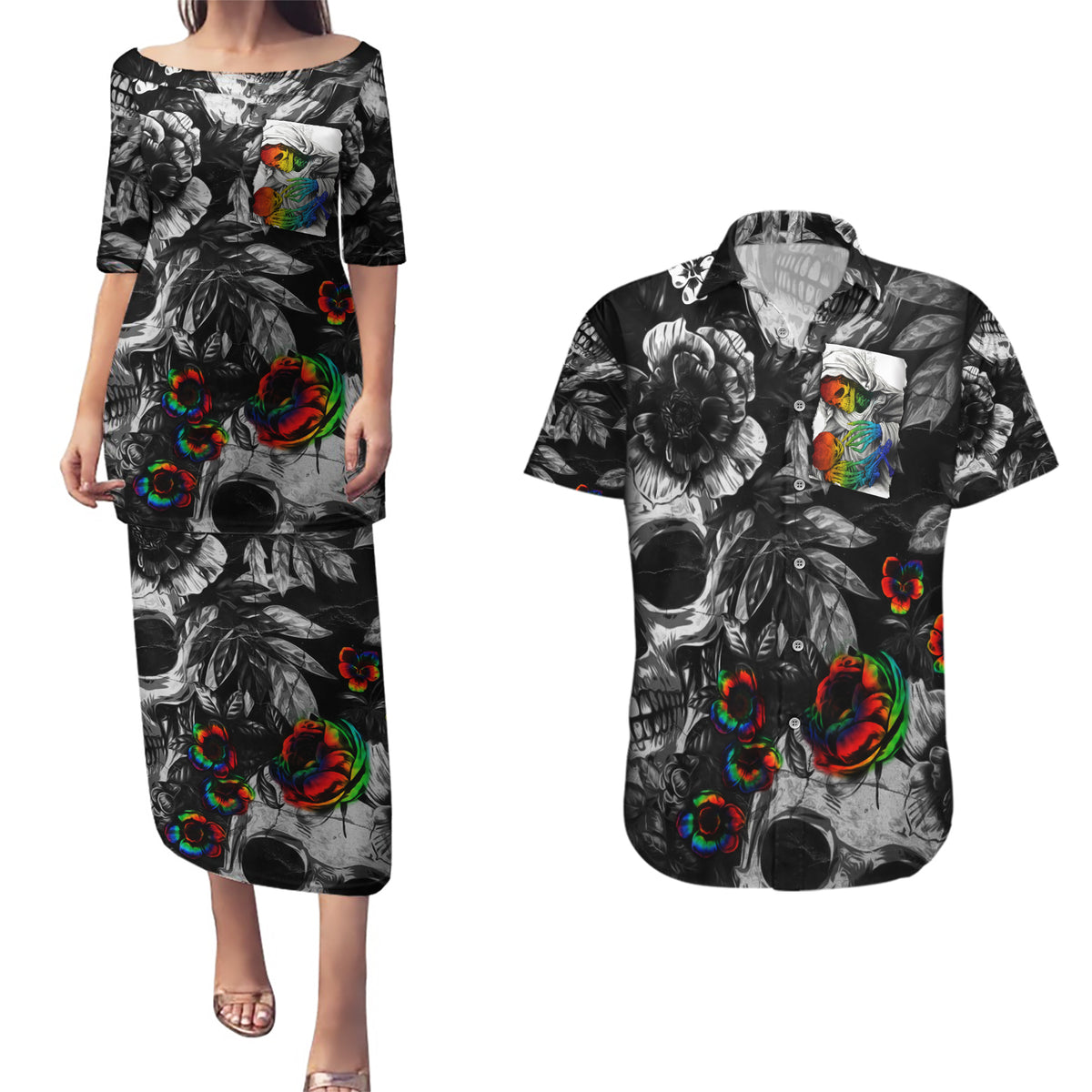 LGBT Couples Matching Puletasi Dress and Hawaiian Shirt Lgbt We Are Born Of Love Love Is Our Mother - Wonder Print Shop