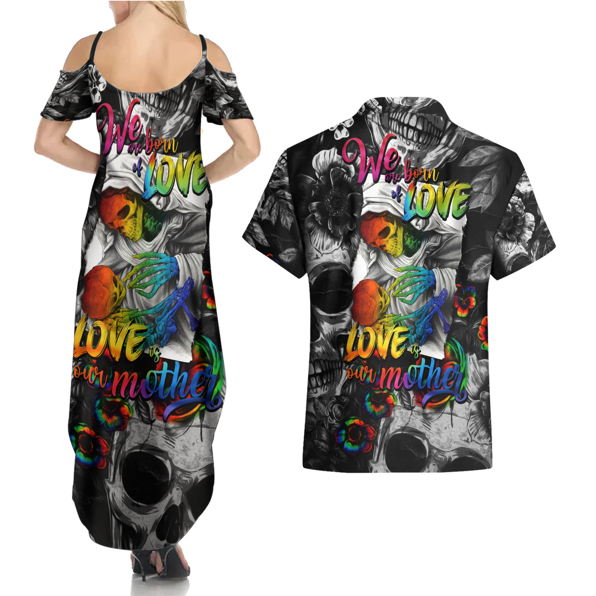 LGBT Couples Matching Summer Maxi Dress and Hawaiian Shirt Lgbt We Are Born Of Love Love Is Our Mother - Wonder Print Shop