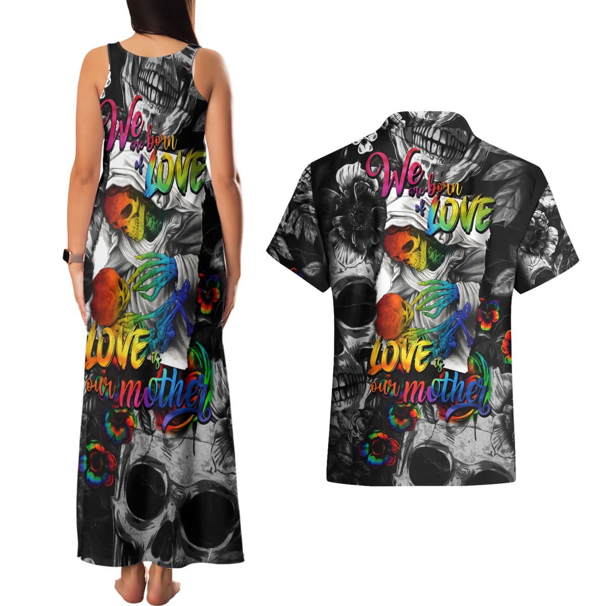LGBT Couples Matching Tank Maxi Dress and Hawaiian Shirt Lgbt We Are Born Of Love Love Is Our Mother - Wonder Print Shop