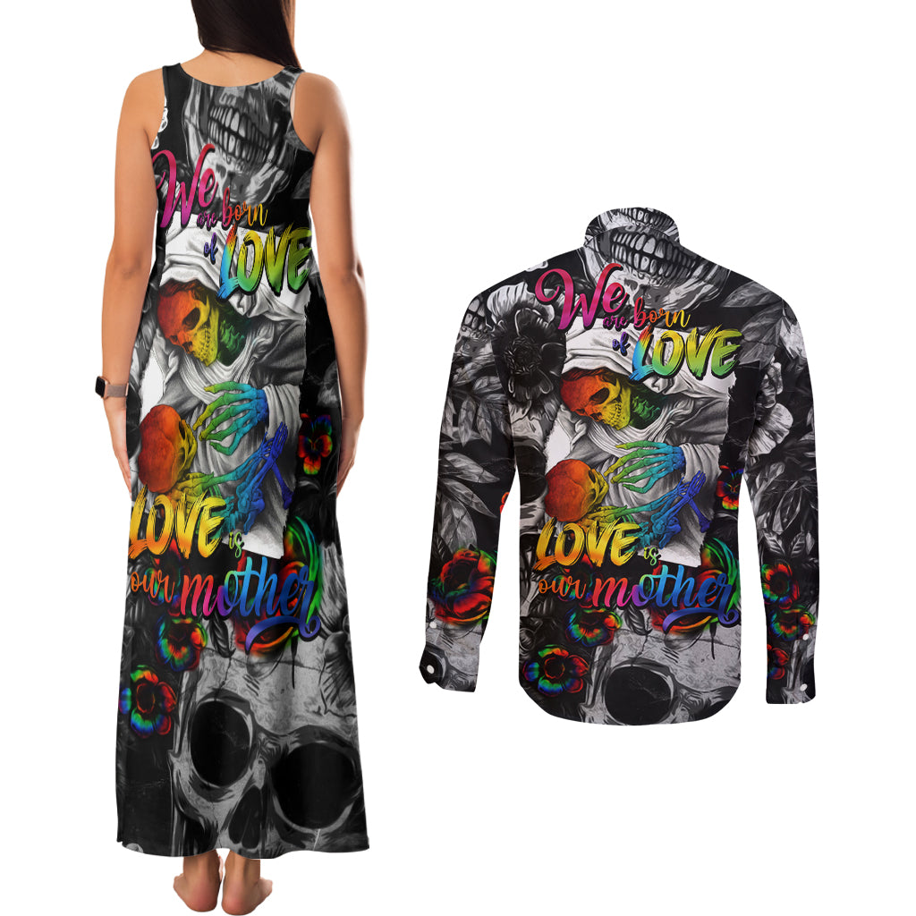 LGBT Couples Matching Tank Maxi Dress and Long Sleeve Button Shirts Lgbt We Are Born Of Love Love Is Our Mother - Wonder Print Shop
