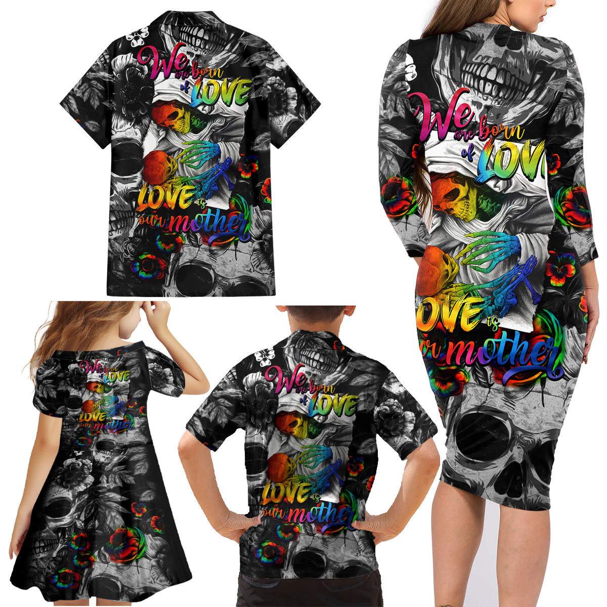 LGBT Family Matching Long Sleeve Bodycon Dress and Hawaiian Shirt Lgbt We Are Born Of Love Love Is Our Mother - Wonder Print Shop