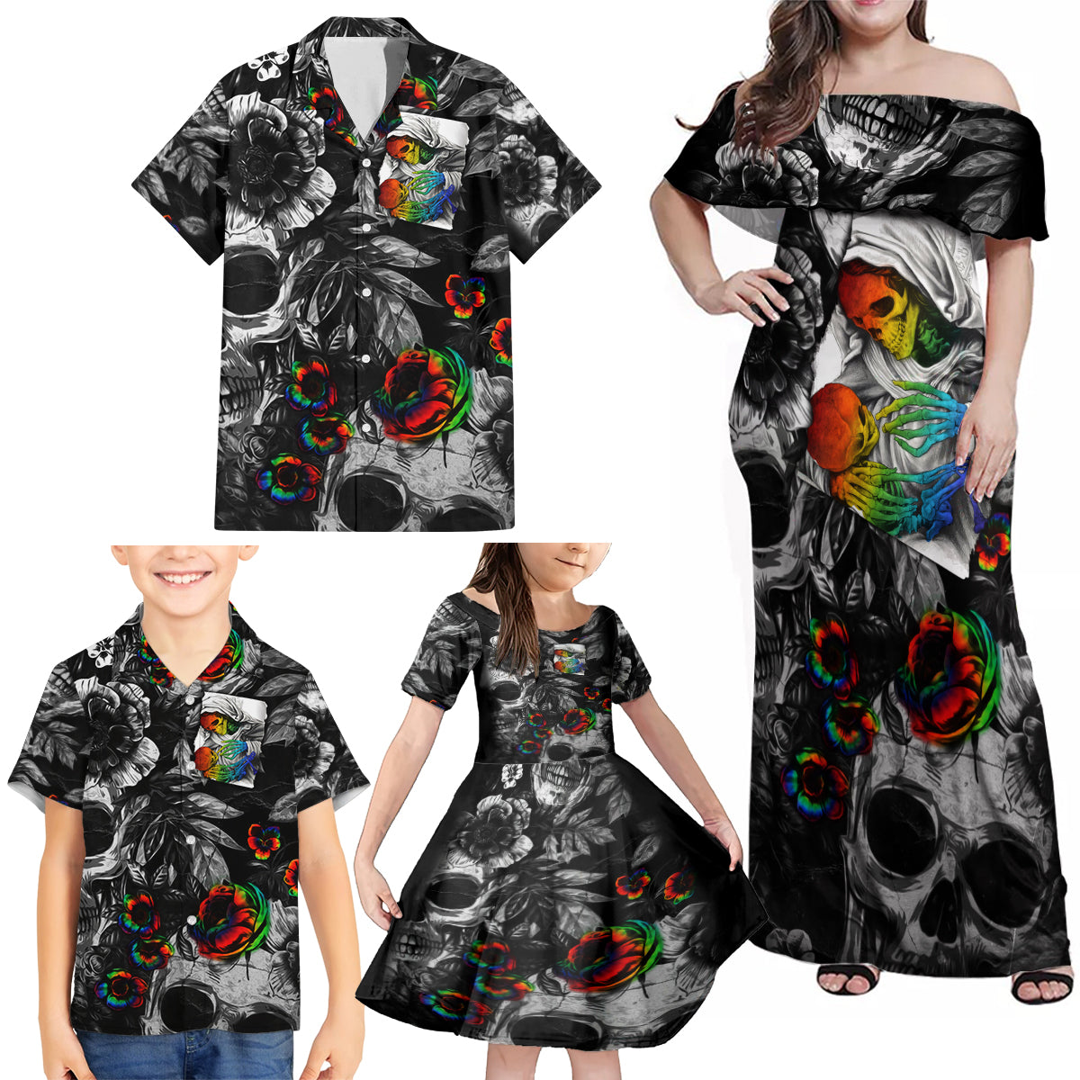 LGBT Family Matching Off Shoulder Maxi Dress and Hawaiian Shirt Lgbt We Are Born Of Love Love Is Our Mother - Wonder Print Shop