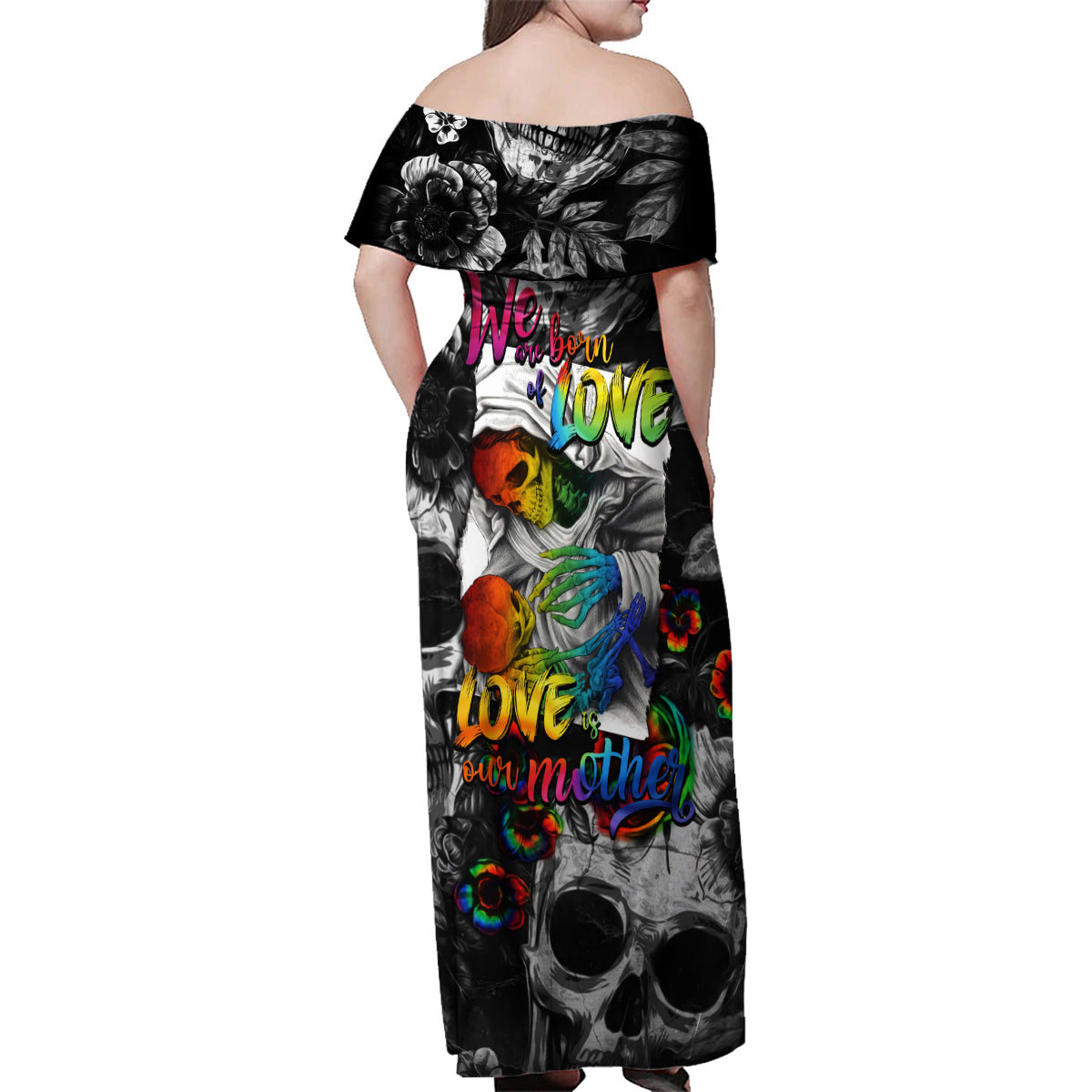LGBT Family Matching Off Shoulder Maxi Dress and Hawaiian Shirt Lgbt We Are Born Of Love Love Is Our Mother - Wonder Print Shop