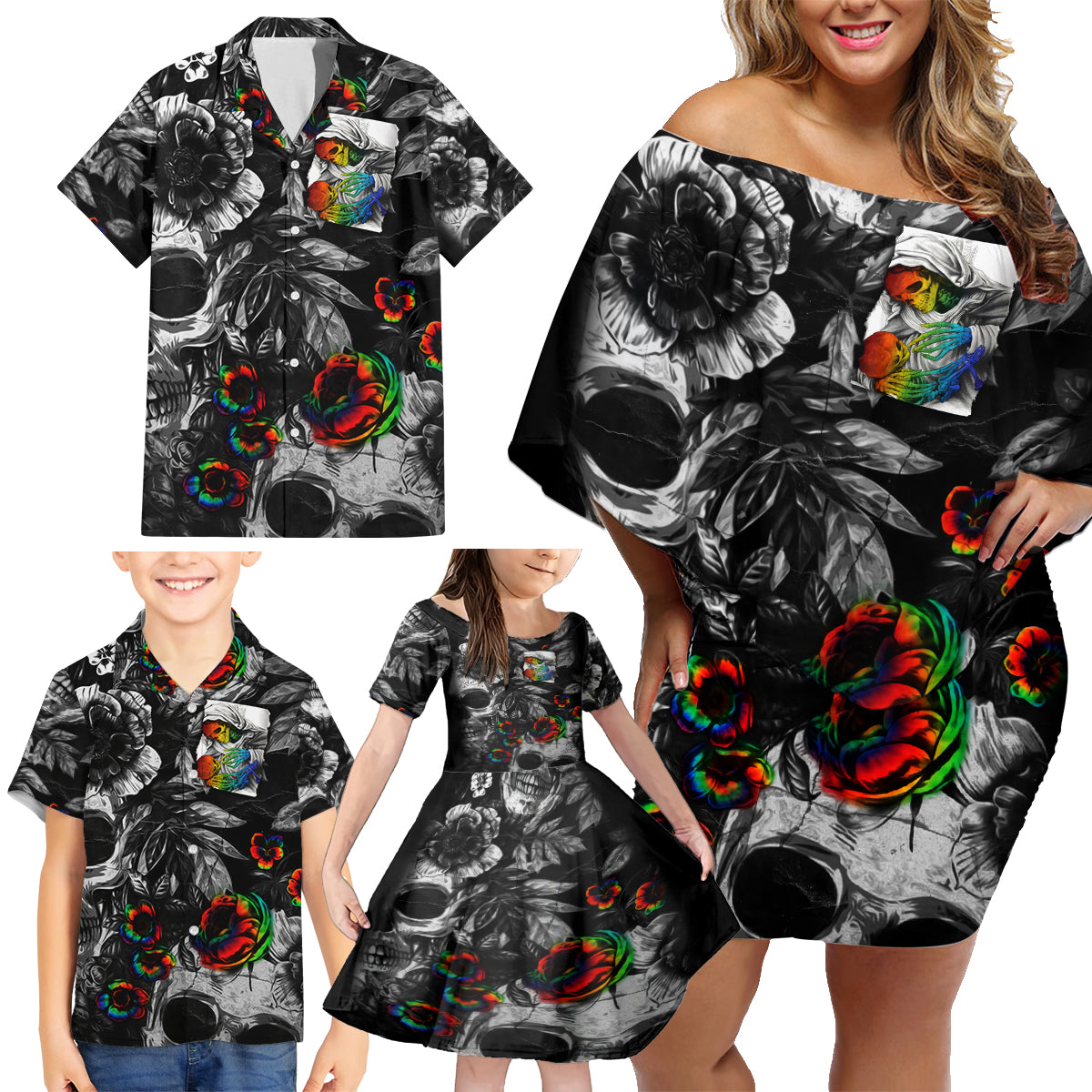 LGBT Family Matching Off Shoulder Short Dress and Hawaiian Shirt Lgbt We Are Born Of Love Love Is Our Mother - Wonder Print Shop