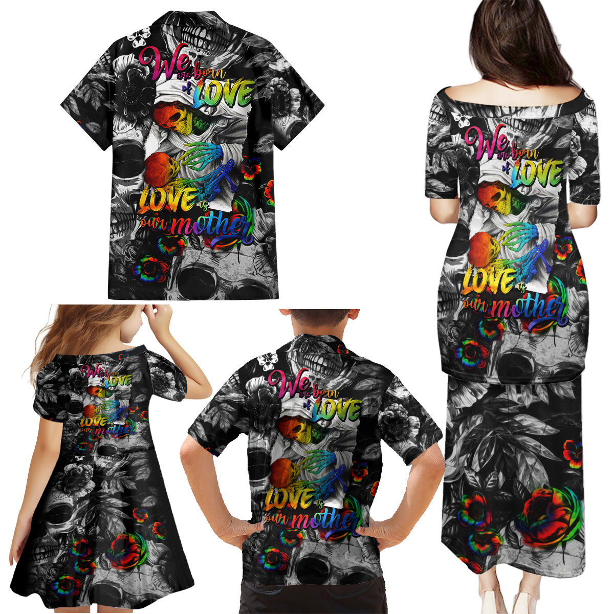 LGBT Family Matching Puletasi Dress and Hawaiian Shirt Lgbt We Are Born Of Love Love Is Our Mother - Wonder Print Shop