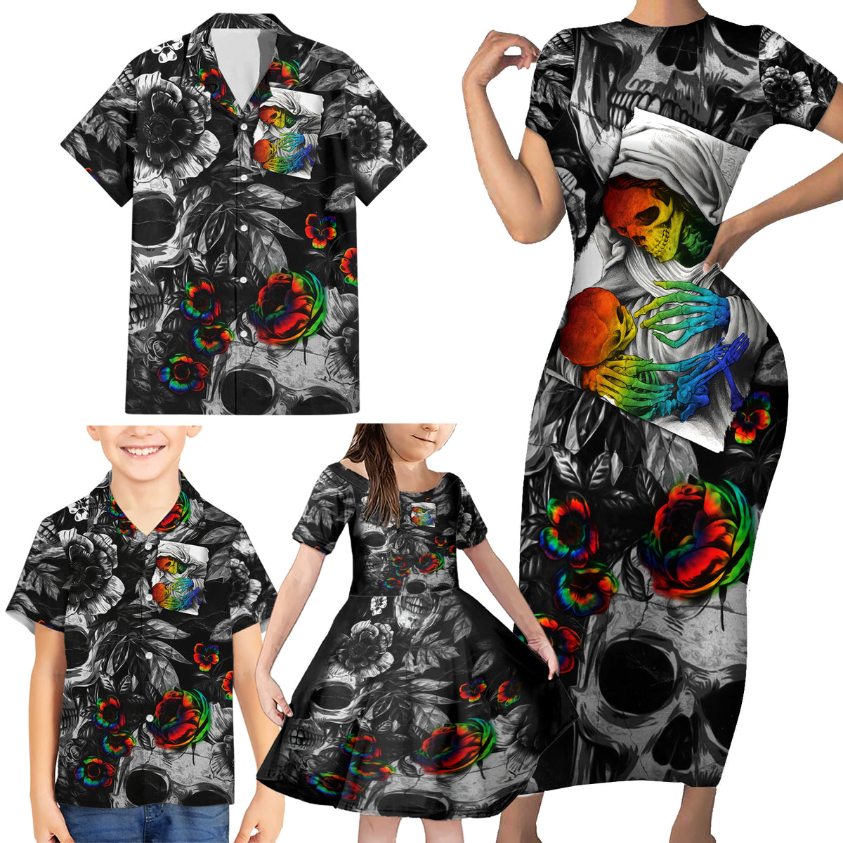 LGBT Family Matching Short Sleeve Bodycon Dress and Hawaiian Shirt Lgbt We Are Born Of Love Love Is Our Mother - Wonder Print Shop