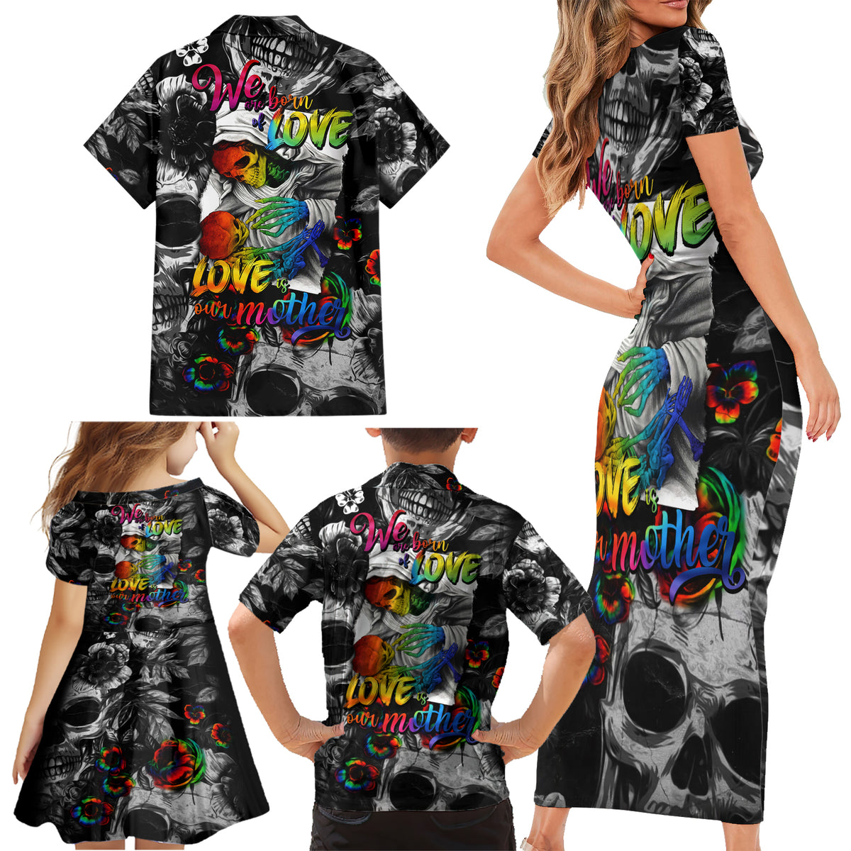 LGBT Family Matching Short Sleeve Bodycon Dress and Hawaiian Shirt Lgbt We Are Born Of Love Love Is Our Mother - Wonder Print Shop